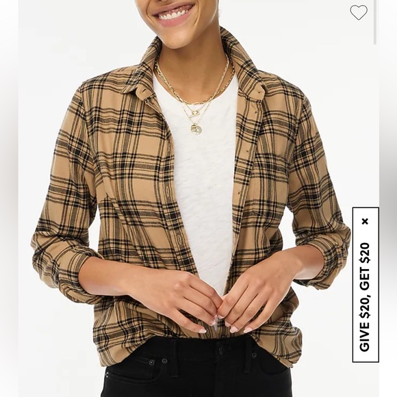 J Crew Plaid Fitted Blouse w Pocket Tan & Black Fall '23 Style - Picture 14 of 14